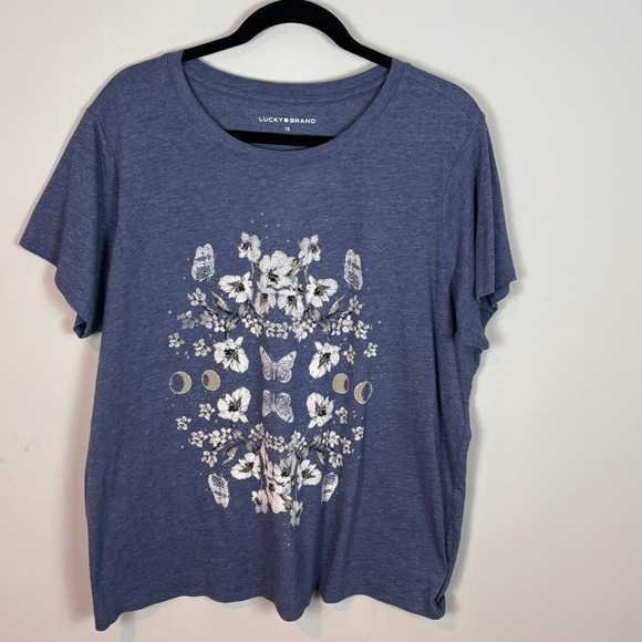 Lucky Brand Tops - Lucky Brand Womens Blue Butterfly Graphic Print Short Sleeve Tee Size 1X boho